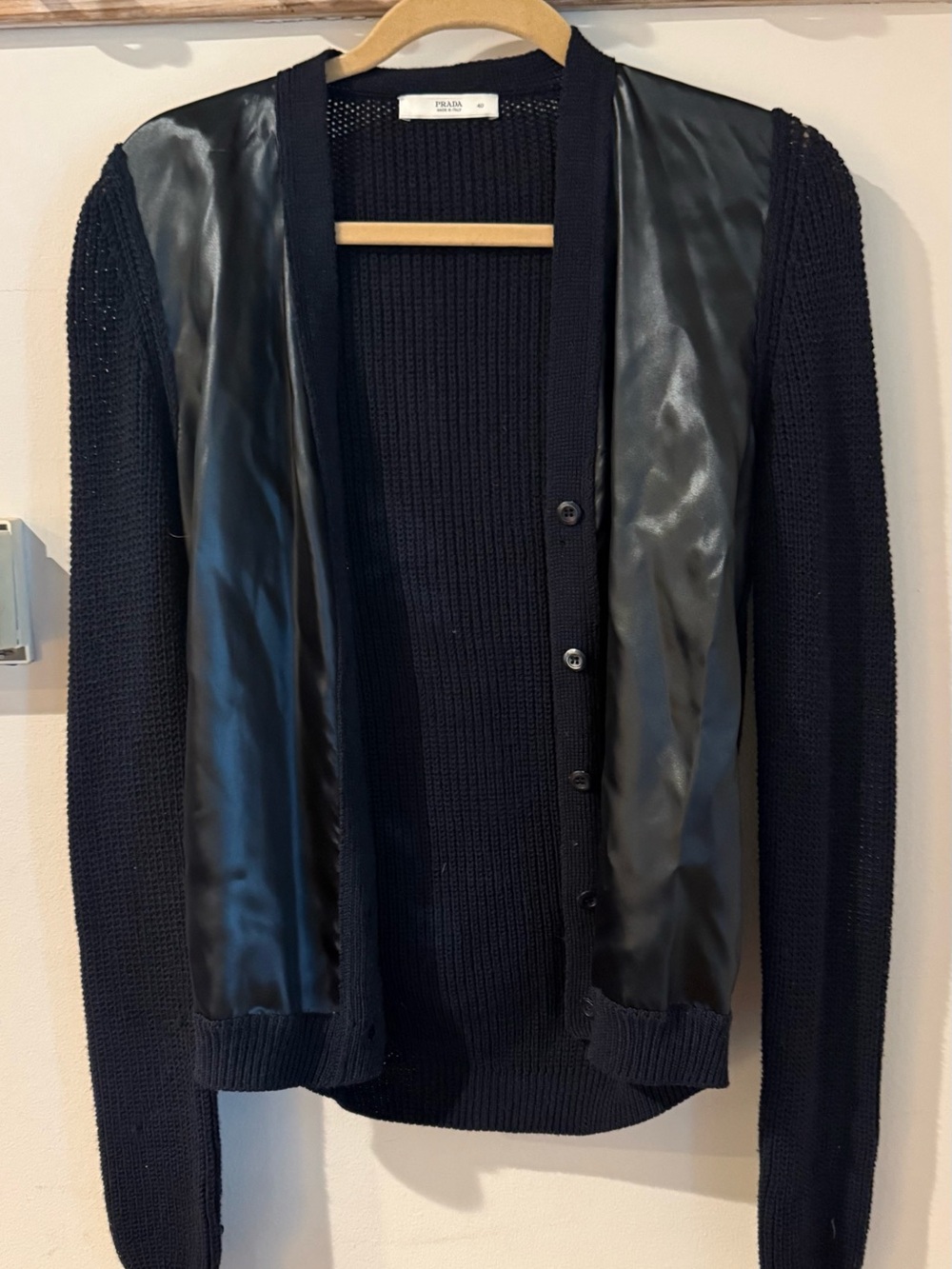 Prada Black Knit Cardigan with Satin-Like Front Panels